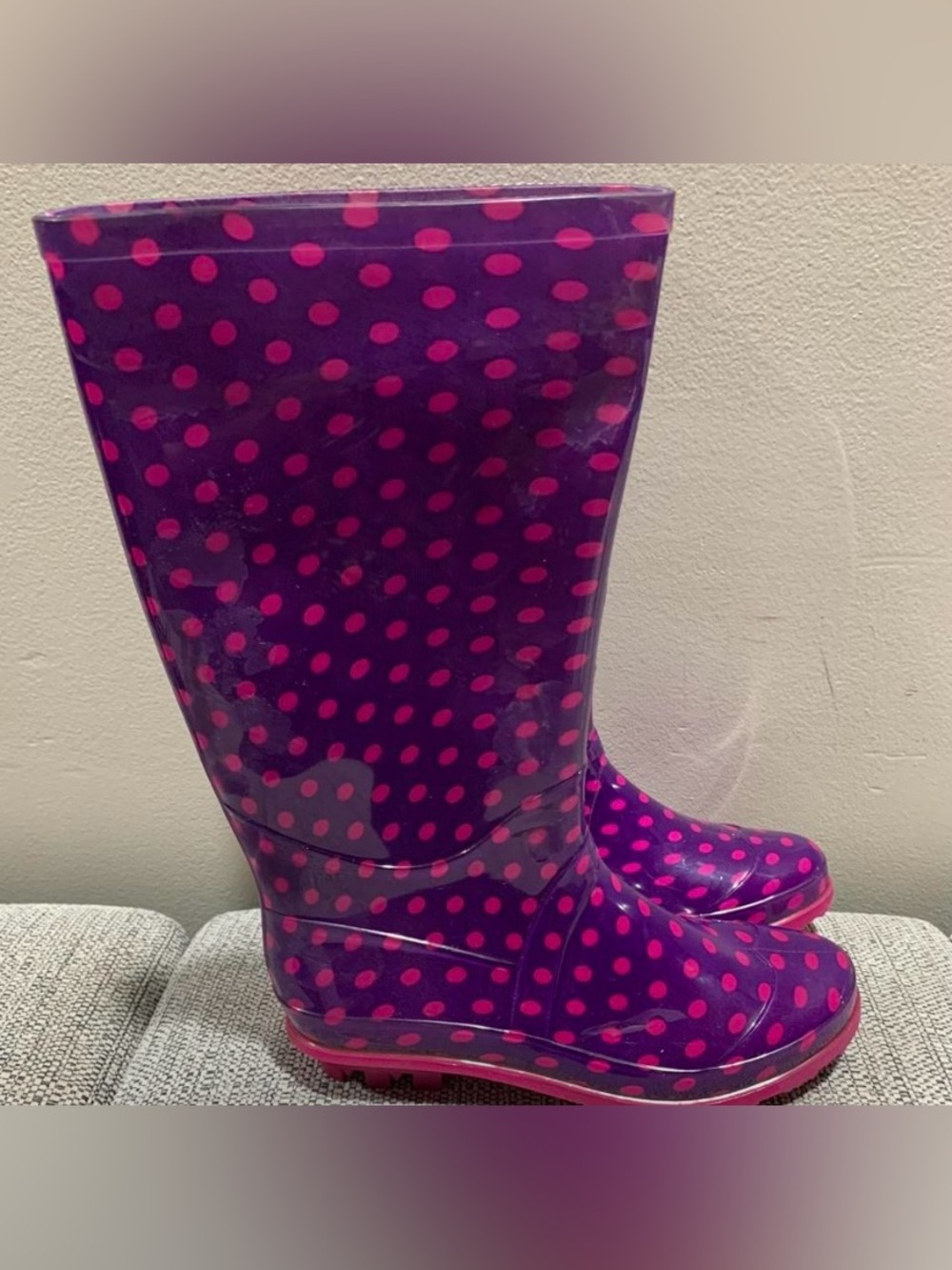 Rugged Outback Girl Size 3 Purple Pink Polka Dots Rain Boots -worn once like new